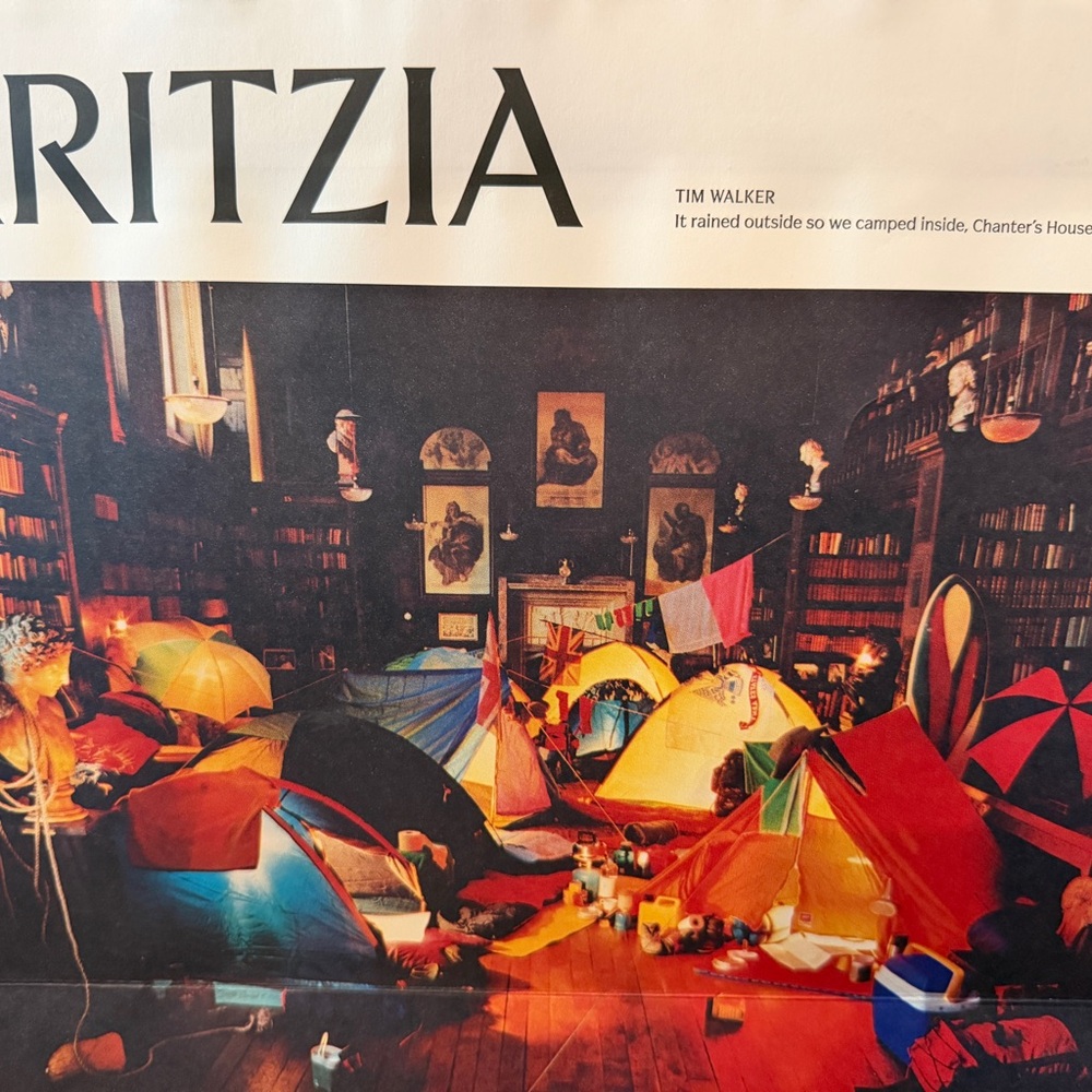 Aritzia Colorful Tent Gathering Art Poster - Orange, Red, Yellow, Blue, Black